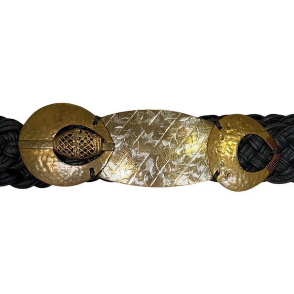 Vtg Marjorie Baer San Fran Woven Black Belt Mixed‎ Metal Hammered Art 2 wear 37\